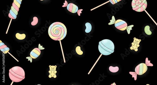 Fototapeta Sweet Treats A Colorful Candy and Lollipop Seamless Pattern