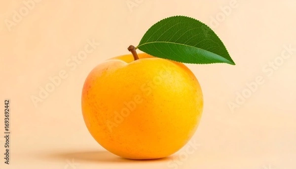 Fototapeta Single ripe apricot with leaf
