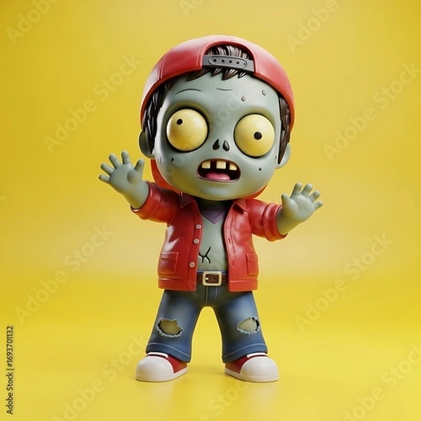 Fototapeta Zombie Figure with Red Jacket and Jeans on Yellow Background