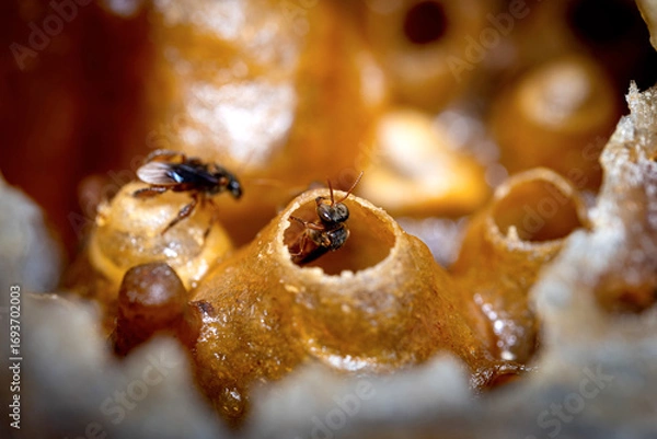 Fototapeta Structure of a stingless bee hive, close-up to the honey pot