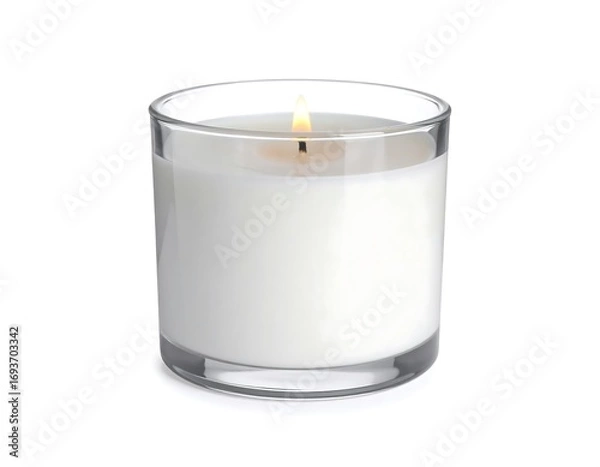 Fototapeta Single scented candle in glass container