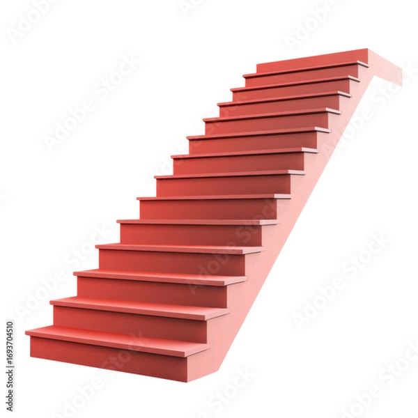 Fototapeta 3d rendering of a salmon colored staircase against a ideal for architectural visualization or abstract design projects and presentations on transparent background