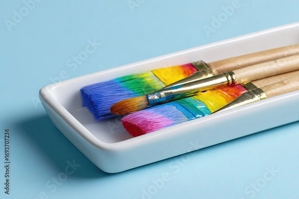 Fototapeta Colorful paintbrushes in a tray