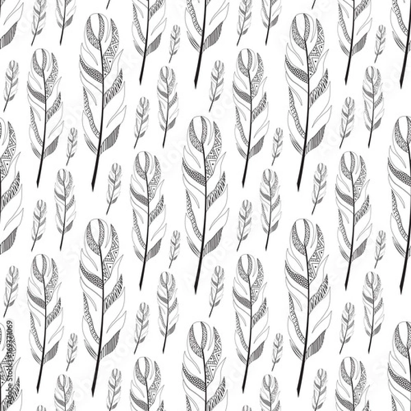 Fototapeta black large contour feathers pattern