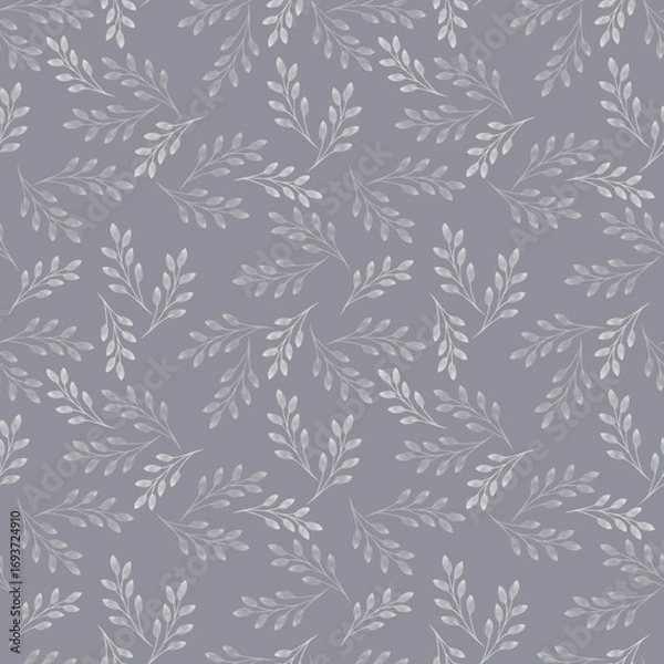 Fototapeta Seamless simple monochromatic grey pattern with leaves.