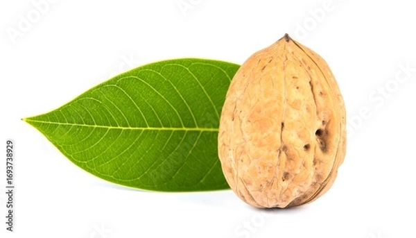 Fototapeta Single walnut and leaf