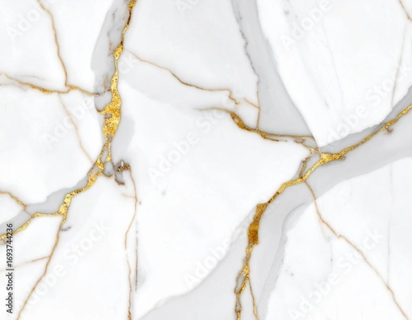 Obraz White Marble with Gold Veins Texture Background