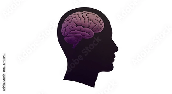 Fototapeta Human brain illuminated within silhouette, representing intelligence, thought, and mental health, ideal for medical, educational, and business concepts  Alzheimer’s awareness