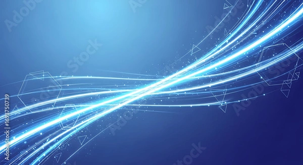 Fototapeta Glowing blue light waves and particles creating a futuristic abstract background with a sense of motion and speed