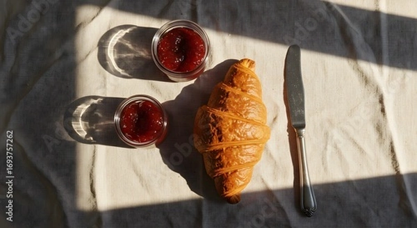 Obraz Breakfast croissant with jam