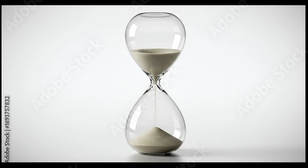Fototapeta Hourglass with sand flowing, symbolizing time passing, deadline, urgency, and efficiency in business and project management for concept visual 