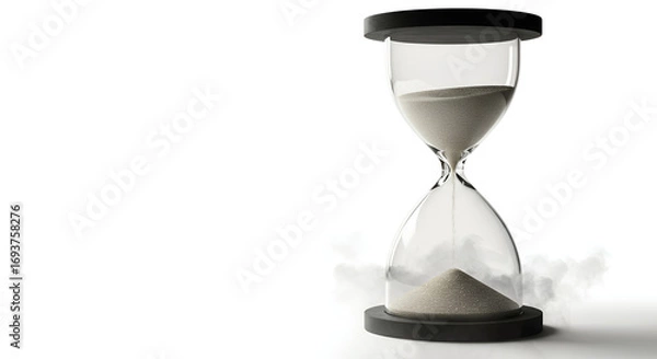 Fototapeta Elegant hourglass with sand flowing, representing time, deadlines, and urgency for business, project management, and concept design 