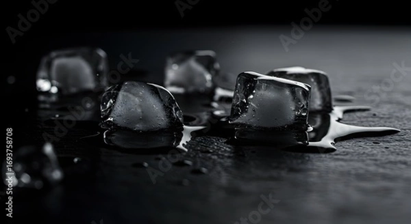 Obraz Melting ice cubes on dark surface