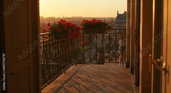 Obraz Balcony view sunset cityscape