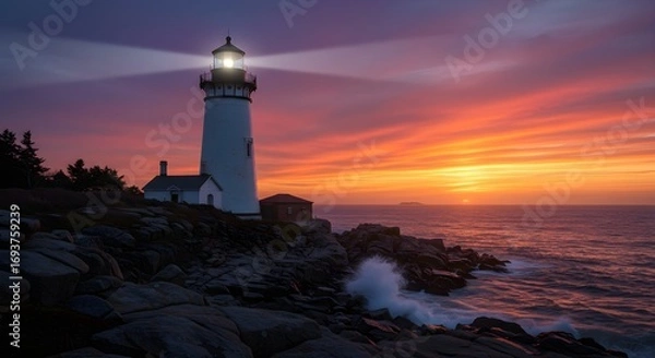 Obraz Lighthouse sunrise seascape