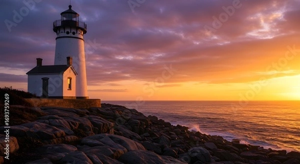Obraz Lighthouse sunrise coastal view