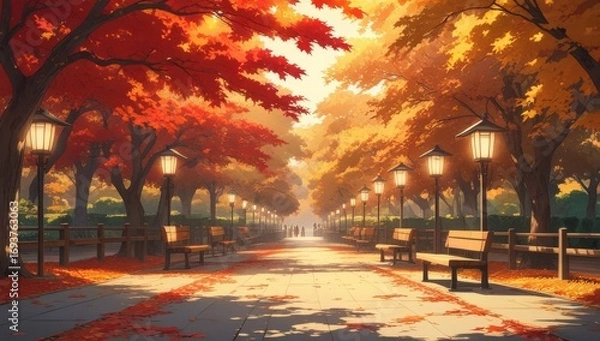 Fototapeta Illustration background of a Japanese forest garden in spring