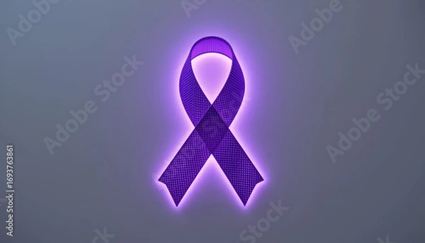 Fototapeta Illuminated purple awareness ribbon symbol of support, hope, and solidarity against a backdrop of unity and advocacy  Alzheimer’s awareness