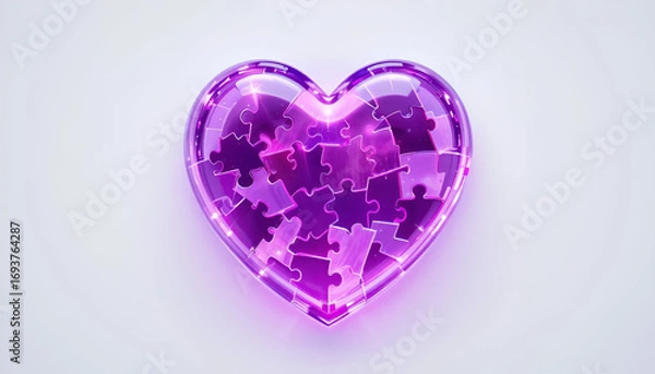 Fototapeta Stunning purple heart-shaped puzzle, symbolizing love, relationships, teamwork, and connection, perfect for Valentine's Day, marketing, and design projects  Alzheimer’s awareness
