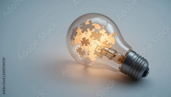 Fototapeta Innovative lightbulb with puzzle pieces symbolizing creative thinking and problem solving for business and technology concepts  Alzheimer’s awareness