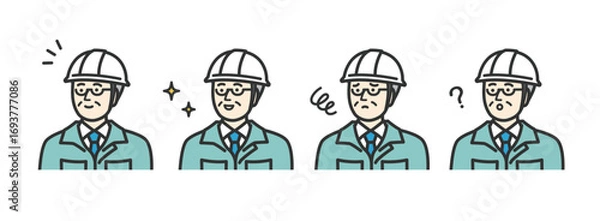 Obraz ミドル　シニア　メガネをかけた男性作業員の表情のアイコンイラスト素材