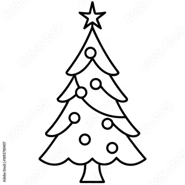 Obraz Elegant Christmas Tree Line Art Illustration with Star and Ornament Decorations Festive Holiday Season Vector Design