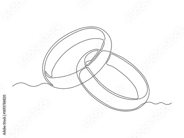 Obraz Abstract two wedding engagement rings, continuous single one line art drawing sketch, logo