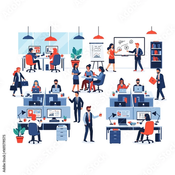 Fototapeta Office Workplace Illustration People Working and Collaborating