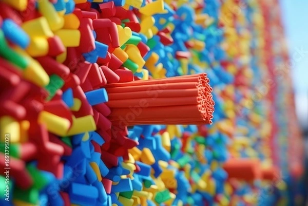Fototapeta Playful Abstraction, colorful foam tubes create a vibrant and textured background.
