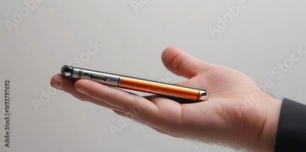 Fototapeta Person Holds Device Showing Advanced Technology Concept Design and Minimalist Style