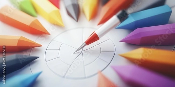 Fototapeta Colorful Pencils Create a Target, Representing Strategy and Creative Target Concept