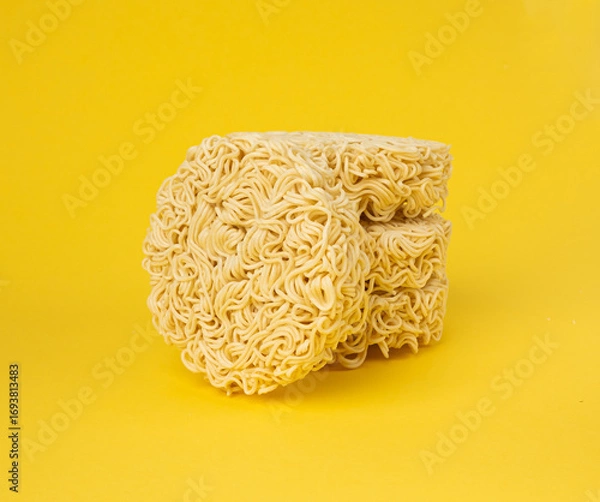Obraz Raw Noodles, Dry Round Ramen Noodle, Uncooked Korea Vermicelli, Chinese Wheat Pasta