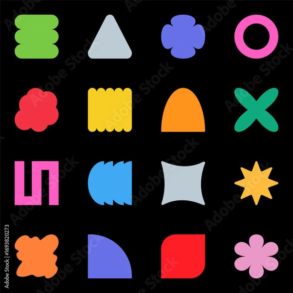 Fototapeta Set color figure pencil. Hand-drawn crayon design elements: round, square, and triangular shapes in a fun, kid-friendly style with ample copy space. 
