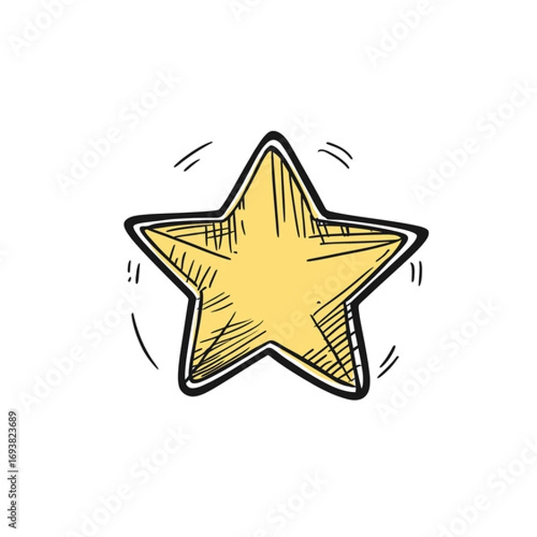 Fototapeta Hand drawn yellow sheriff star badge with black outline and sketch lines isolated on white background flat minimalist vector illustration for western or cowboy concept design element
