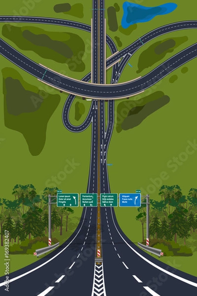 Obraz Aerial View - Top View Roads Intersections, Highways.  Droneception vector illustration.