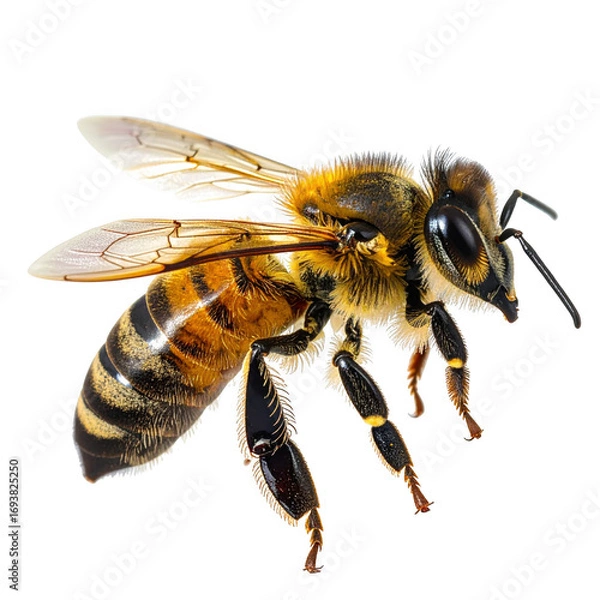 Obraz Honeybee close-up, isolated on transparent background.