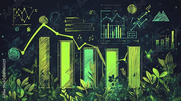 Fototapeta Business and sales-themed background with icons like shopping carts, money, stores, and packages. Ideal for wallpaper, presentations, marketing, and e-commerce designs.