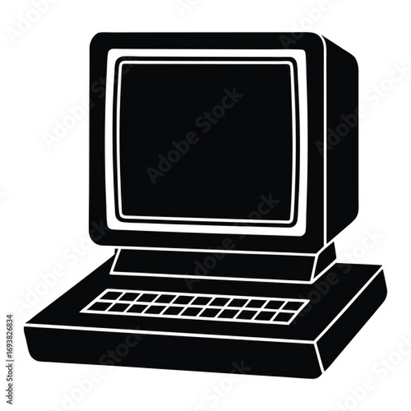 Fototapeta Old computer monitor and keyboard silhouette vector
