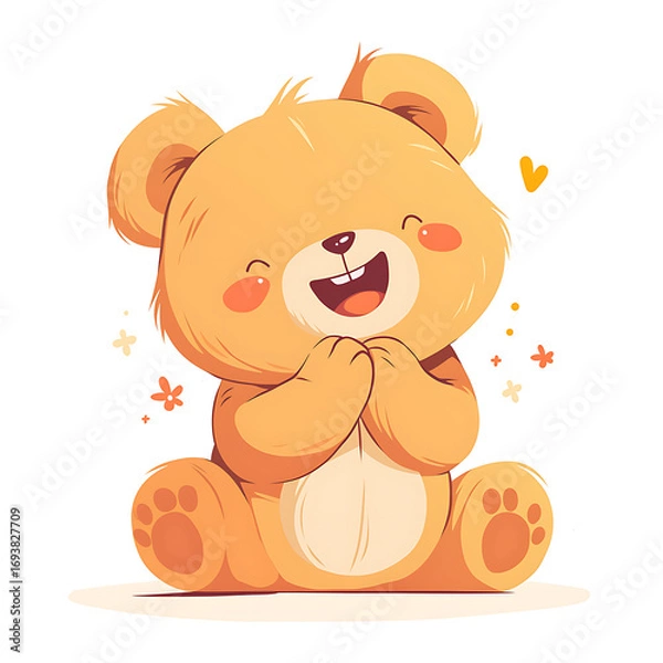 Fototapeta A cute cartoon bear illustrated in a playful and charming style. The bear has a soft, friendly expression, rounded shapes, and warm colors, perfect for children’s books, stickers, or T-shirt designs.