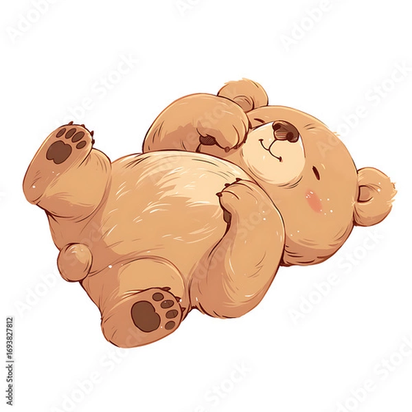 Fototapeta A cute cartoon bear illustrated in a playful and charming style. The bear has a soft, friendly expression, rounded shapes, and warm colors, perfect for children’s books, stickers, or T-shirt designs.