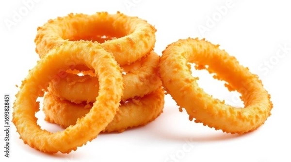 Fototapeta Crispy Fried Onion Rings Stack isolated on White Background