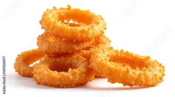 Fototapeta Crispy Golden Onion Rings Stack isolated on White Background