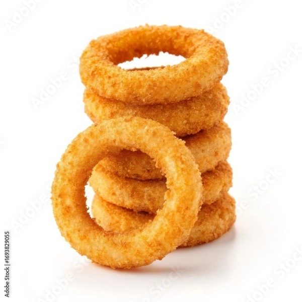 Fototapeta Crispy Fried Onion Rings Stack on White Background