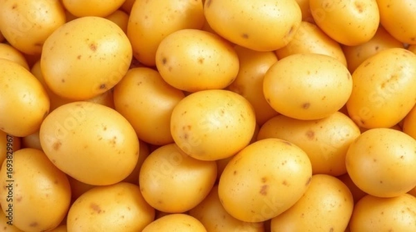 Fototapeta Fresh Yellow Potatoes Pile Isolated on White Background
