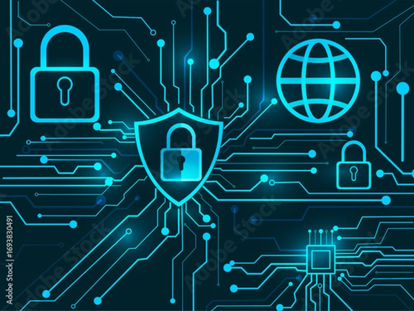 Obraz digital cyber abstract background with padlock protection