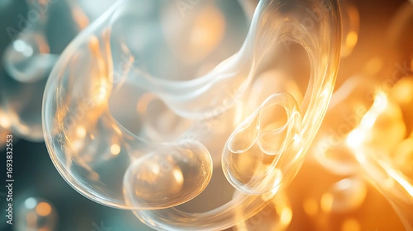 Fototapeta Futuristic Glass and Water Molecular Designs: A Conceptual Exploration of Advanced Skincare and Cosmetic Innovation, Blending Organic Patterns, Bioluminescence, and Minimalist 3D Aesthetics