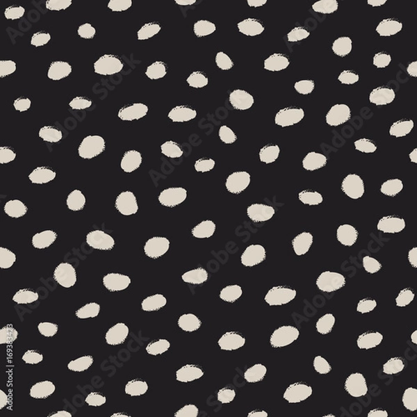 Fototapeta Brush stroke ink random dots seamless vector pattern. Hand drawn black and white grungy speckles and spots fashionable texture. Endless repeated chic background for print, textile, or web.