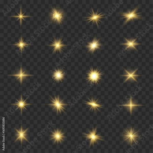 Obraz Multiple glowing stars pulse with radiant energy on a transparent background. Each point of light adds brilliance and balance to the layout. Perfect for celestial or spiritual designs.