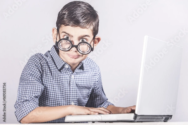 Obraz Computer geek with his laptop