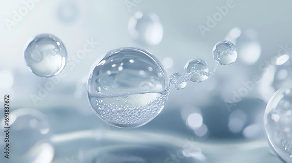 Fototapeta Futuristic Glass and Water Molecular Designs: A Conceptual Exploration of Advanced Skincare and Cosmetic Innovation, Blending Organic Patterns, Bioluminescence, and Minimalist 3D Aesthetics